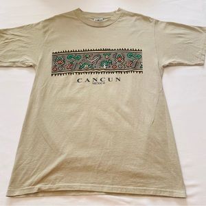 VTG 90s Cancun Mexico T Shirt Tan Ocean Beach Vacation Resort Souvenir Size Med.